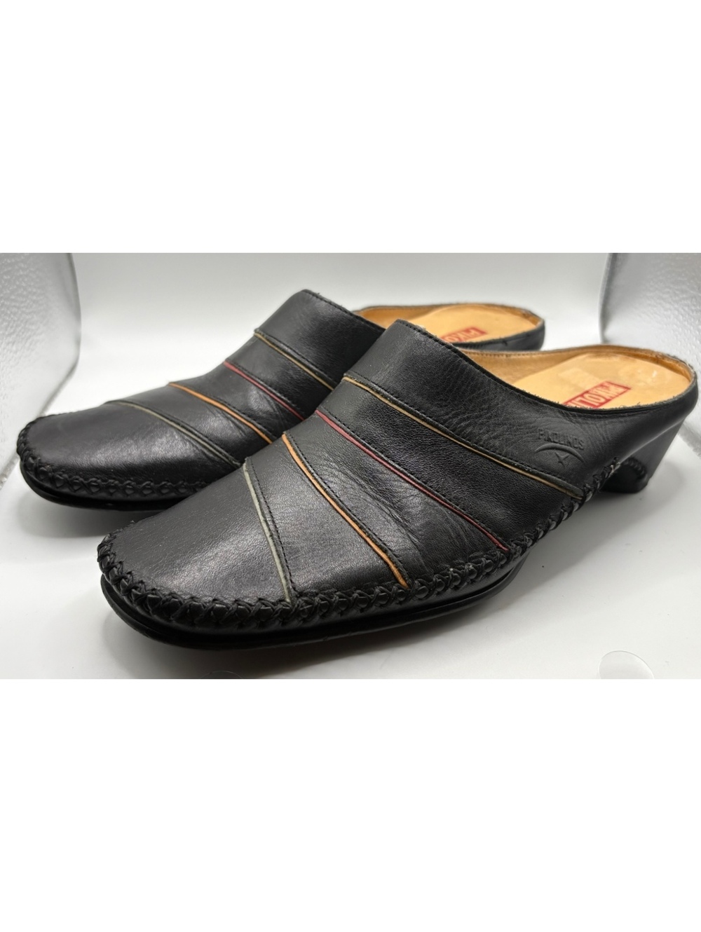 Pikolinos Black Leather Kitten Heel Mules Slide Clogs Stitching EU 36 / US 5.5-6